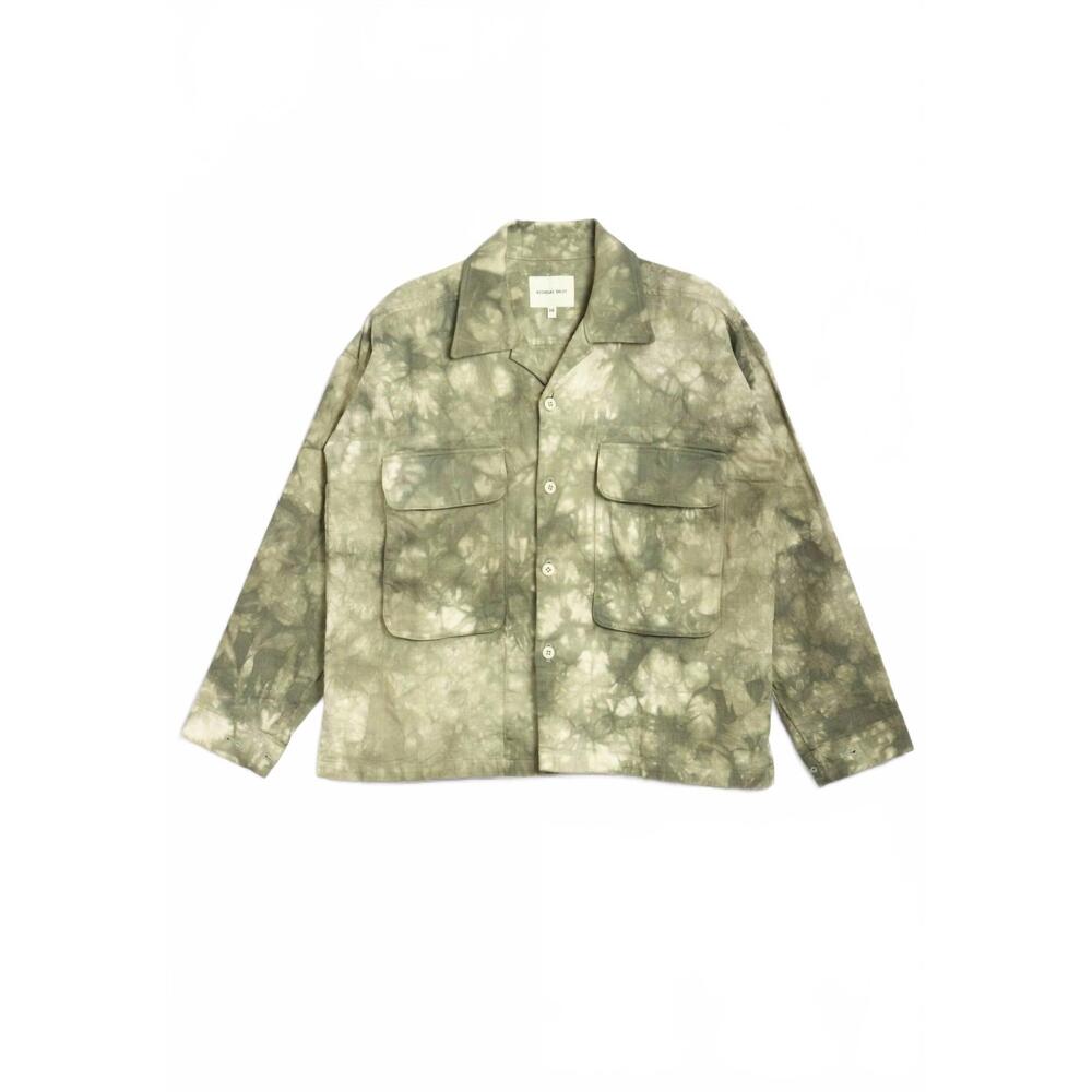 NEW NICHOLAS DALEY men's military overshirt in olive green tie-dye